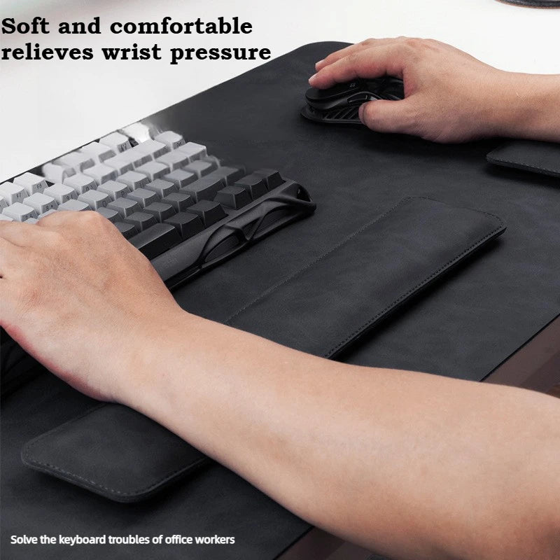 3in1 Wrist Rest Desk Mat Waterproof PU Crazy Horse Texture Large Mouse Pad Non-slip Suede Desk Pad Desktop Gaming Accessories