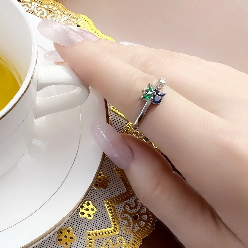 Open-end Blueberry Ring,Europe Style Fine Jewerly For Women,2022 Summer Sweet Fruits Gift In 925 Sterling Silver