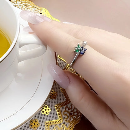 Open-end Blueberry Ring,Europe Style Fine Jewerly For Women,2022 Summer Sweet Fruits Gift In 925 Sterling Silver