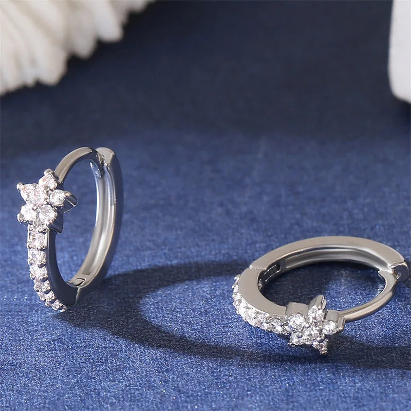 Fashion Stainless Steel Zircon Star Hoops Earrings For Women Vintage Crystal Zirconia Circle Earrings Punk Unisex Rock Jewelry