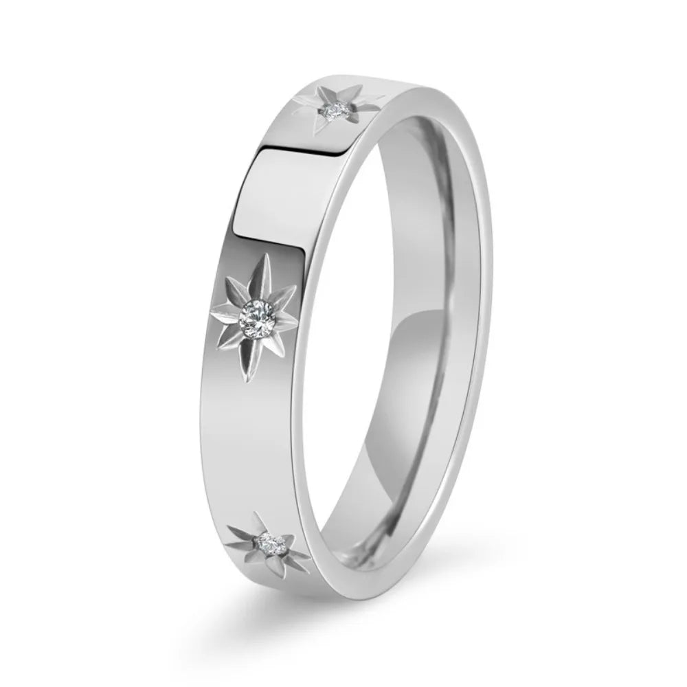 Kolmnsta New 4mm Sunflower Titanium Steel Ring For Women Gold Plated Cubic Zircon Engagement Wedding Rings Couple Jewelry Gifts