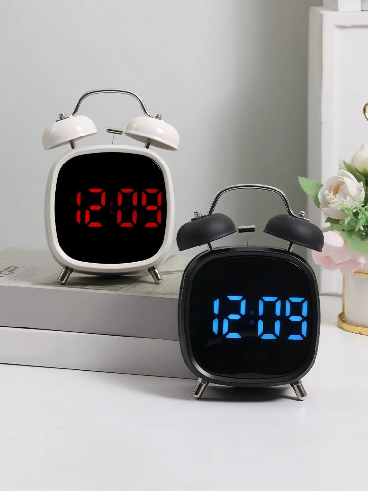 Voice Control Digital Alarm Clock Double Bell Super Loud for Heavy Sleeper Night Mode 12/24H Night Anti-disturb Table LED Clock