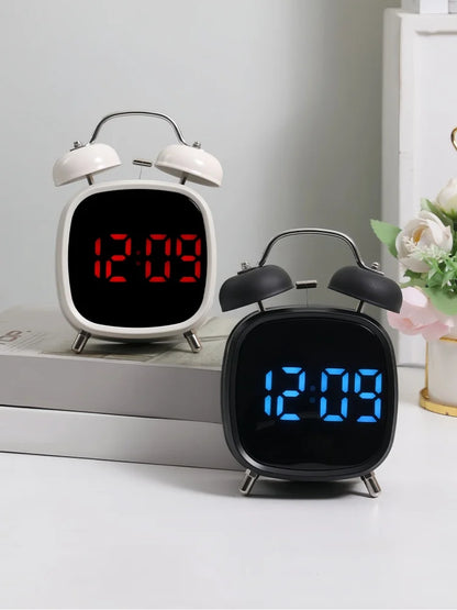 Voice Control Digital Alarm Clock Double Bell Super Loud for Heavy Sleeper Night Mode 12/24H Night Anti-disturb Table LED Clock