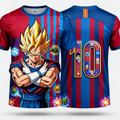 Summer 2026 Dragon Ball Wukong "Super Barcelona 10" Football Theme 3D Print Breathable Quick Drying T-shirt Adult Parent Top