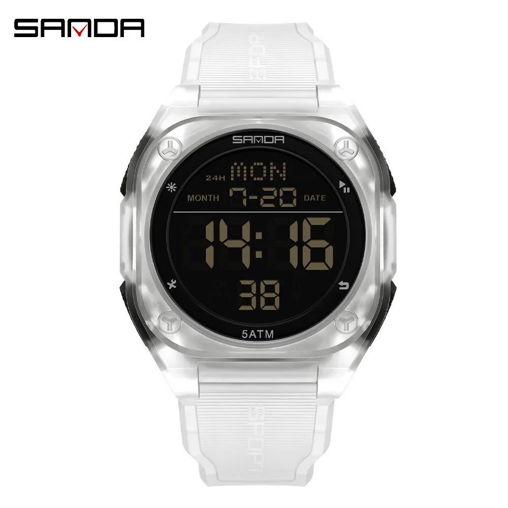 SANDA Digital Watch Multi-function Alarm Clock Luminous Waterproof Silicone Wristwatch Casual Students Electronic Watches