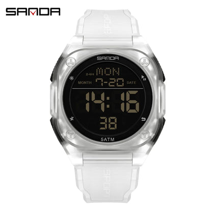SANDA Digital Watch Multi-function Alarm Clock Luminous Waterproof Silicone Wristwatch Casual Students Electronic Watches