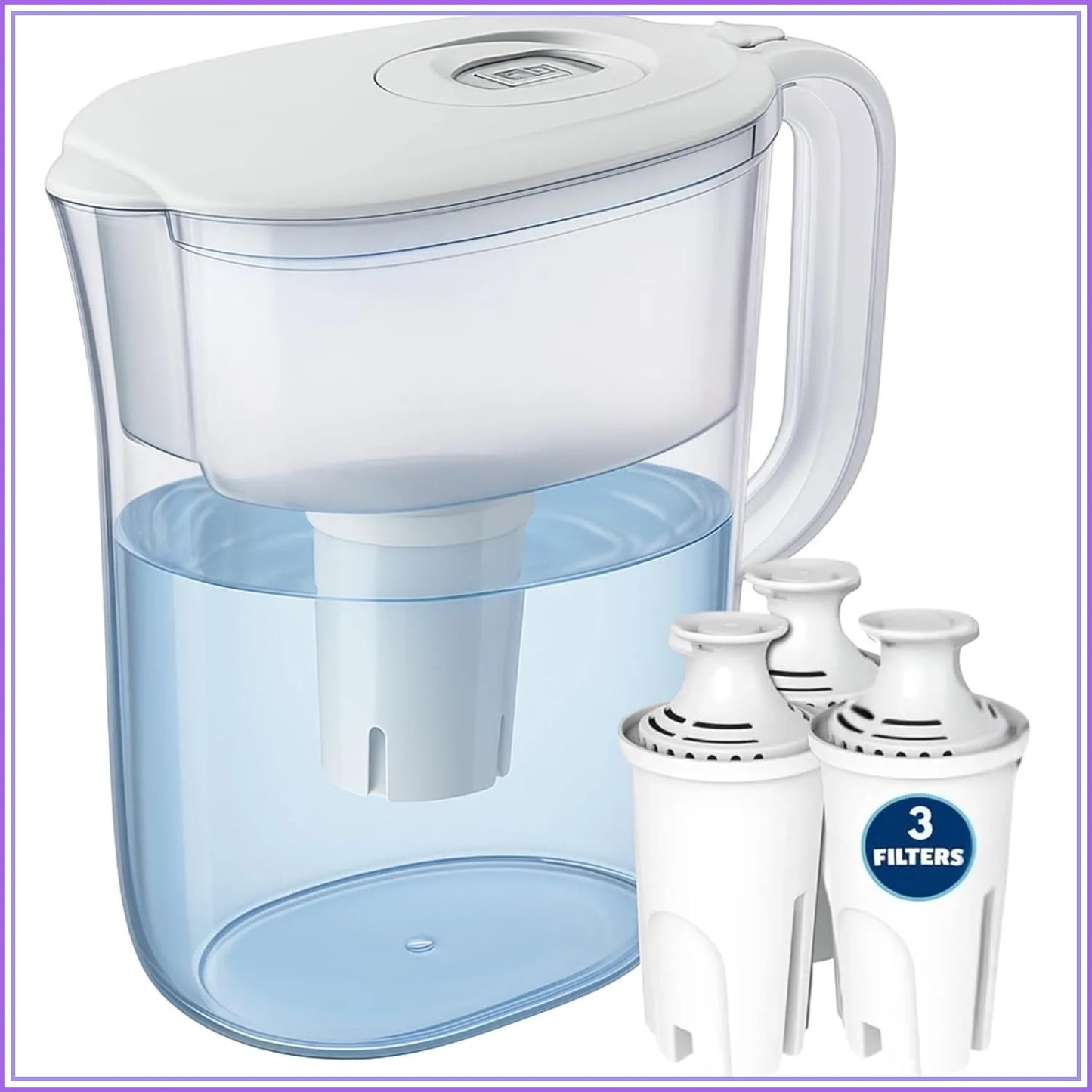7-Cup Water Filter Pitcher with 3 Filters & Electronic Filter Change Reminder, Compatible with Brita