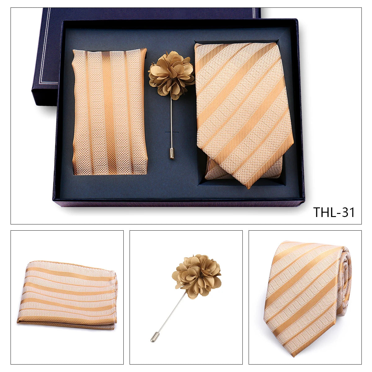 Elegant Ties For Men Classic Paisly Neck Tie Pocket Square Brooch Set With Gift Box Mens Business Wedding Suit Accessories