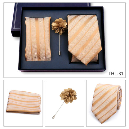 Elegant Ties For Men Classic Paisly Neck Tie Pocket Square Brooch Set With Gift Box Mens Business Wedding Suit Accessories