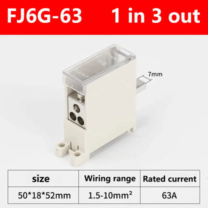Breaker Junction Box 1 IN Mehrere-OUT FJ6G-63 Luft Schalter Terminal Block DZ47 Branch Terminal Universal Wire Connectors 4-16mm