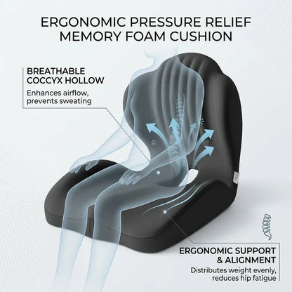 Ergonomic Memory Foam Seat Cushion Lumbar Support Pad Relieve Tailbone Sciatica Pain For Office Chair Car Seat Daily Use