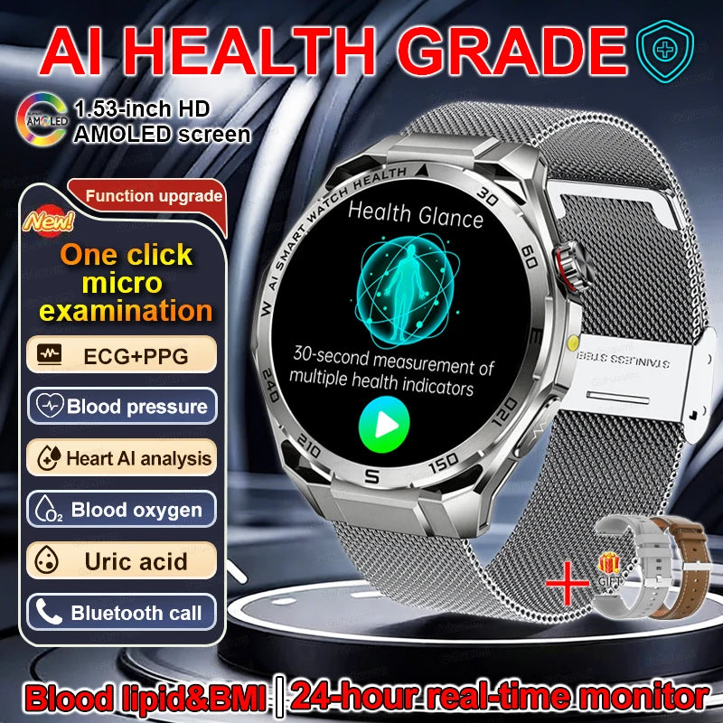 Smartwatch ECG High-End dla mężczyzn Ciśnienie krwi Lipidy Tlen we krwi Analiza ciała Kwas moczowy Monitor Zdrowia Smartwatch dla mężczyzn i kobiet