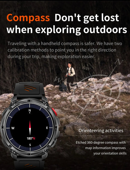 2026 New T-REX3 1100mAh Battery SmartWatch 10ATM Waterproof Compass Altitude HD Bluetooth call Sports Flashlight Smart Watch Men