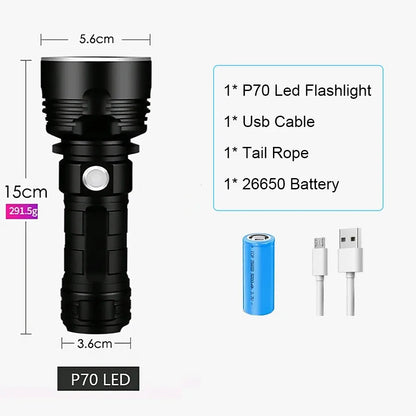 Tactical Torch High Power XHP70 LED Flashlight USB Rechargeable Lantern Waterproof Lamp Ultra Bright Lantern For Camping Outdoor