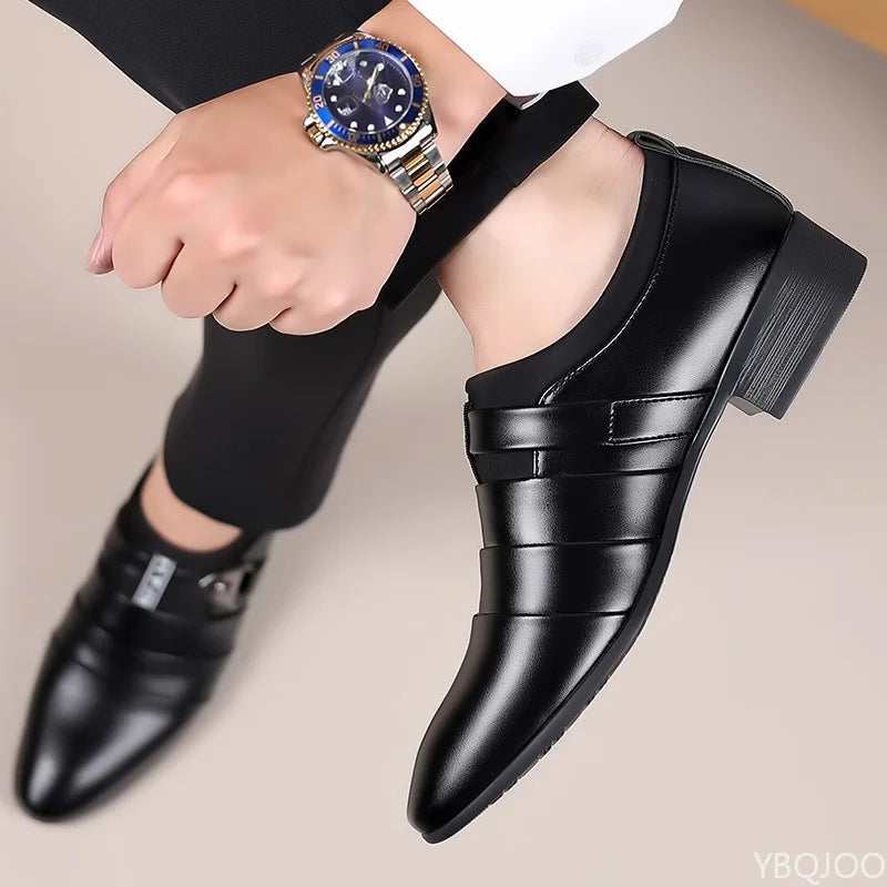 2025 Spring and Autumn Fashion New Large Pointed Office Dress Men's Shoes Party Gathering Height Raising Men's Leather Shoes