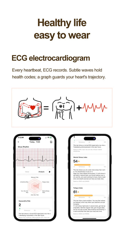 ECG Smart Watches Women 1.32 inch  AMOLED Screen Physical Examination Blood oxygen Pressure Fat Call Health ECG+PPG Smartwatch