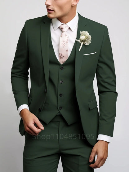Matcha Green Suits for Men Slim Fit Luxury Wedding Tuxedos Fashion Mens Blazer Vest Pants 3 Pieces Foraml Business Suits Sets
