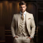 Elegant Formal Men's Suits for Groom 3 Pieces Khaki Wedding Groom Tuxedo Slim Fit 2026 Male Fashion Suit Jacket with Pant Vest