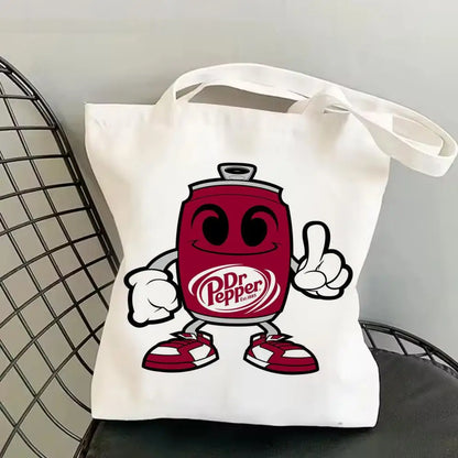 Classic Red Drink D-Dr P-PePper Storage Bags Canvas Double-Sided Print Fashion Shoulder Tote Shopping Bag Gift Eco Handbags
