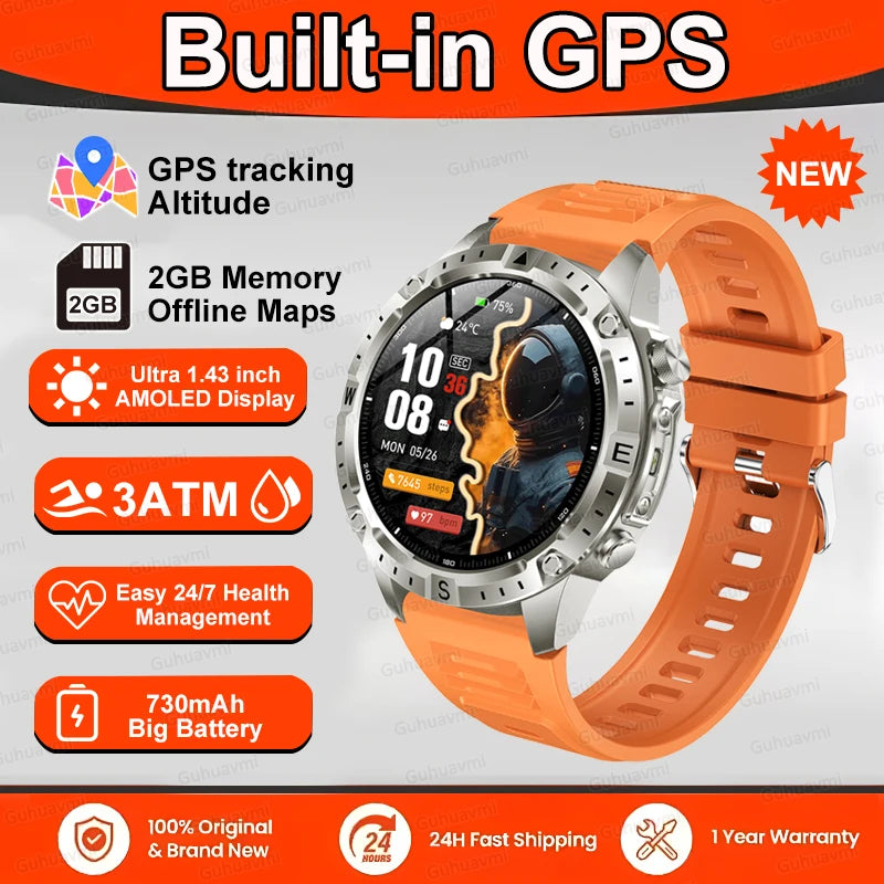 Smart Watch Men GPS Track 30 meters Swim Waterproof  Sports Fitness GPS Precise Positioning Offline Map 2GB Memory Smart Watchs