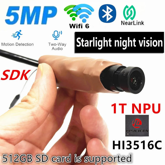 5MP Wifi Starlight Level Camera Mini Wifi 6 HI3516C Low Light Level Lens Module miniaturization support 512G SD Card P2P 1T CPU