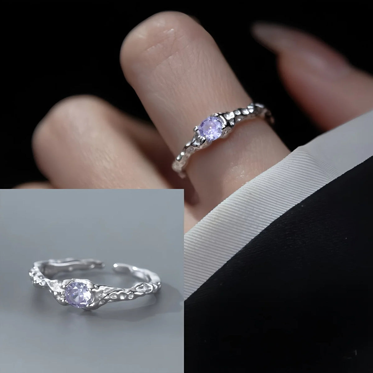 PANJBJ 925 Sterling Silver Lotus Ring For Women Retro TextureJewelry Irregular Creativity Adjustable Jewelry Party Gift Dropship