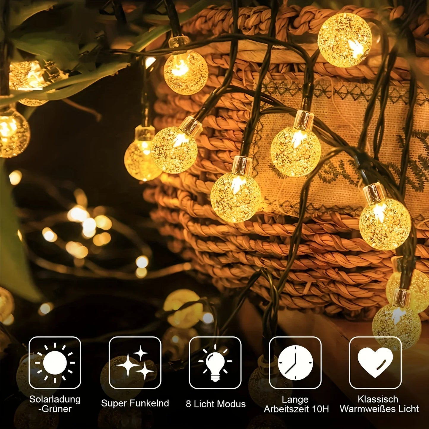 Waterproof Solar Crystal Ball String Lights 20/30/50/100 LEDs 8 Modes for Outdoor Garden Wedding Christmas Party Decoration
