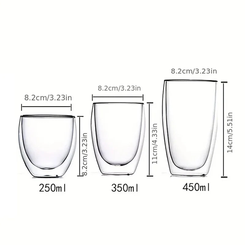 Double Wall Glass Cup Heat Insulation Transparent Handmade Tea Drink Cups MINI Whisky glasses Espresso Coffee Mug set 250-450ml