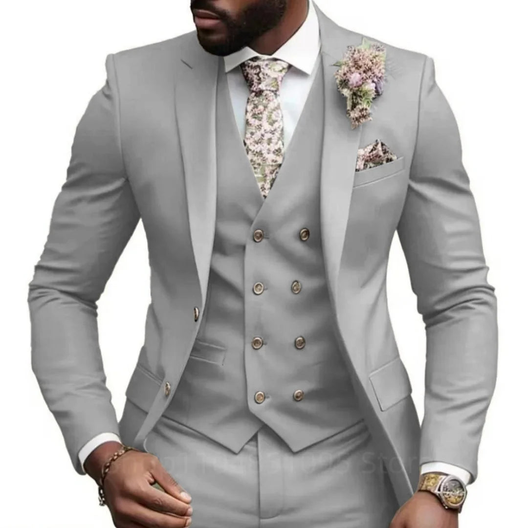 High Quality Green Business Men Suits Slim Fit Male Clothing Elegant Wedding 3 Piece Two Buttons Jacket Vest Pants Party Sets
