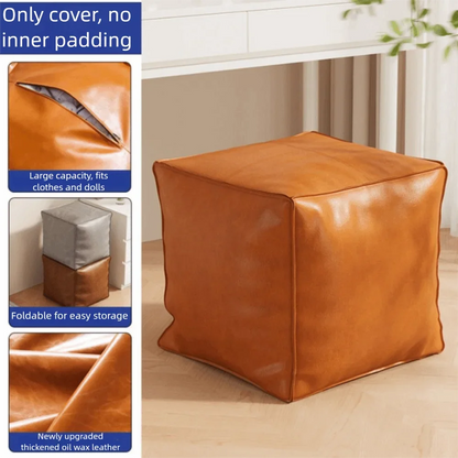 Foot Rest Non-Slip Storage Stool Waterproof Large Capacity PU Leather Ottoman Stackable Square Leather Pouf Tatami 발받침대 스툴