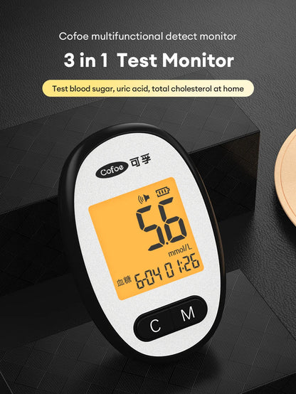 Cofoe Uric Acid, Glucose, Cholesterol 3-in-1 Monitor - Medical Grade Accuracy Blood Glucose Meter Uric Acid Cholesterol Monitor