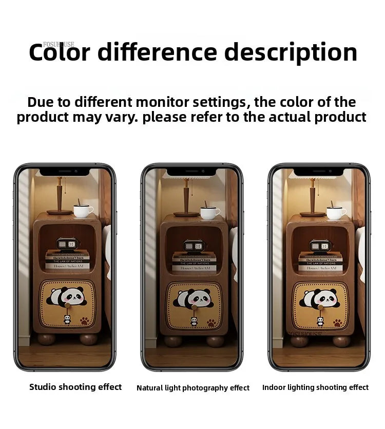 Cartoon Panda Solid Wood Children's Nightstands for Home Child's Bedside Tables Narrow Storage Cabinets for Children Furnitures