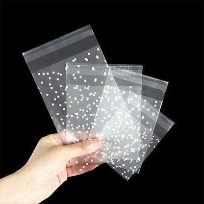 100pcs Plastic Transparent Cellophane Bags Polka Dot Candy Cookie Gift Bag Self Adhesive Candy Bags for Wedding Birthday Party