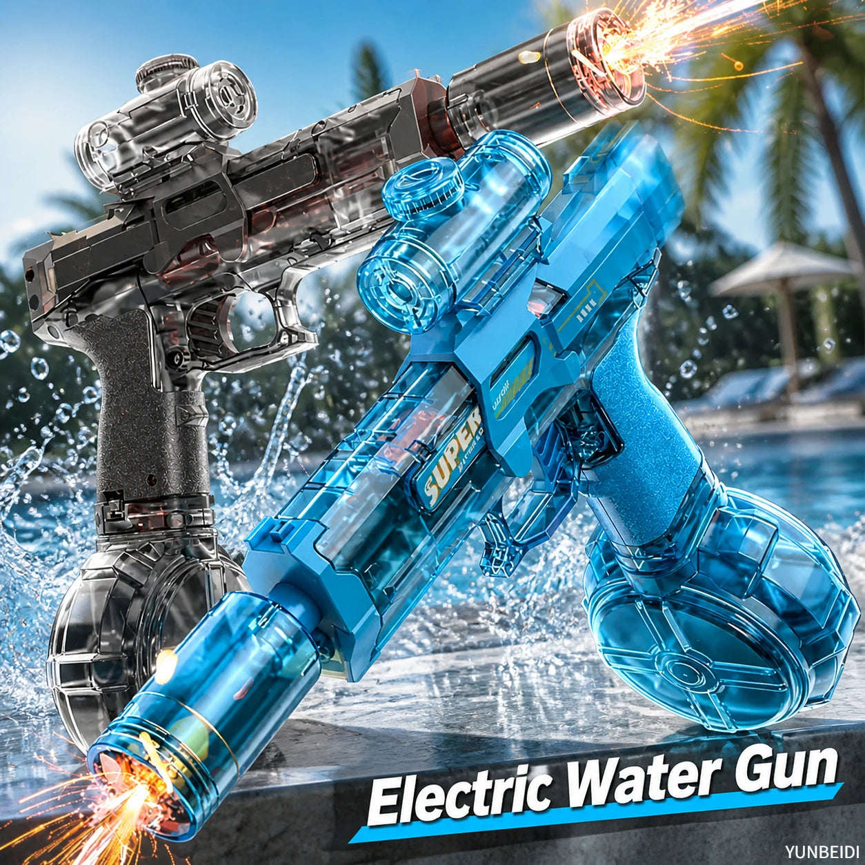 Electric Water Gun with LED Light Large-capacity Long-range Shooting Water Gun Summer Outdoor Game Toy Children's Adults' Gift