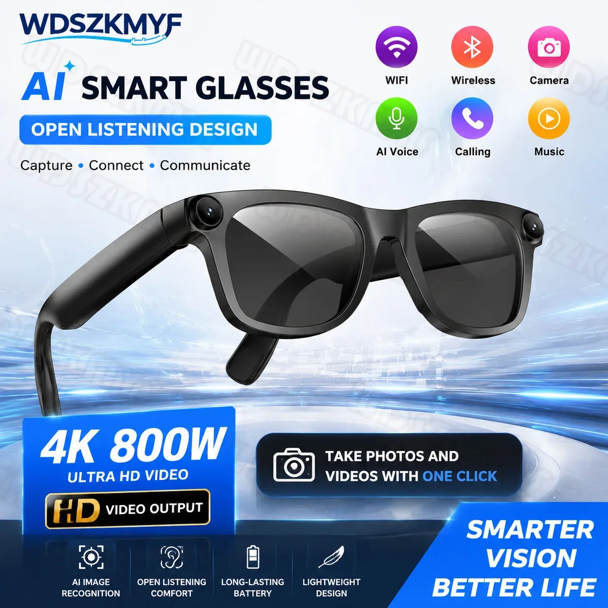 2026 800W 4K HD Camera Smart AI Glasses Recording Videos Photo Recognition Al Voice Translation Bluetooth Call Recording