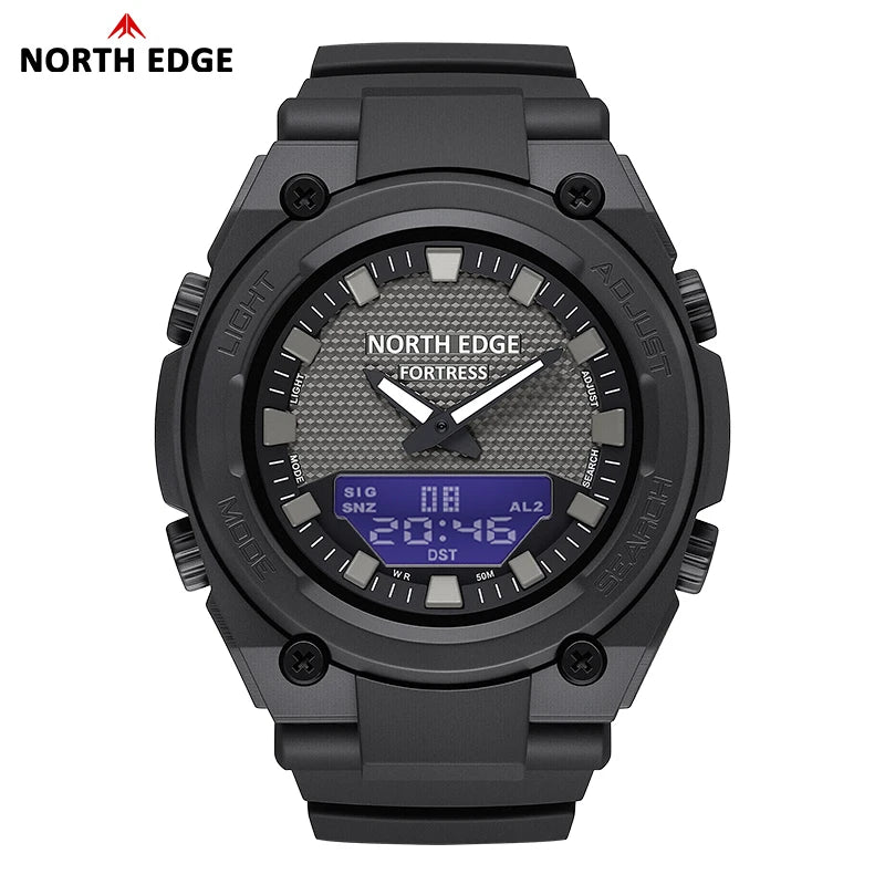 NORTH EDGE FORTRESS 2026 Men's Military Digital Watch Outdoor Sports Waterproof 50M Watches World Time Countdown LED Wristwatch