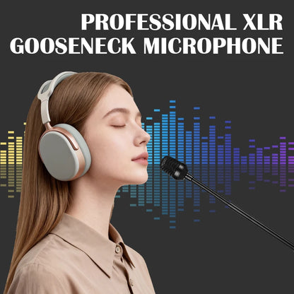Professional Dynamic Gooseneck Microphone with XLR Connector, Metal DJ Mic, Adjustable Flexible Stand, No Battery Required, Micr