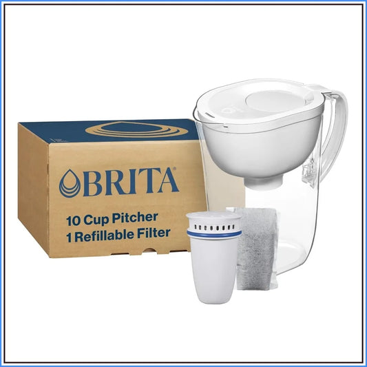 Large 10-Cup Water Filter Pitcher with Refillable Filter, BPA-Free, Smart Light Indicator, Reduces Chlorine & More, White