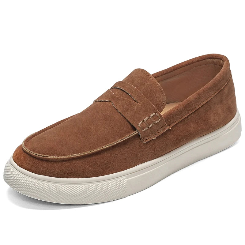 Suede Leather Men Loafers Fashion Comfortable Casual Shoes Breathable Slip on Walking Shoes Platform Lightweight Work Shoes