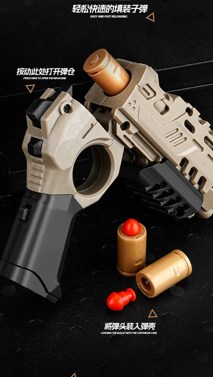EDC Shootable Toy Pistol with 1-Button Shell Ejection and Card Pushing Function, Black Technology Mini Handgun for Stress Relief