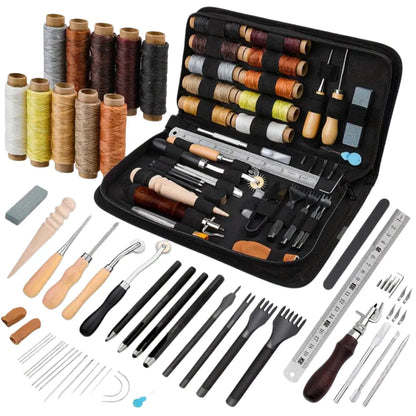 Shoe leather sewing kit with awl, hand sewn needle and thread, leather craft kit, sofa repair, leather bag production