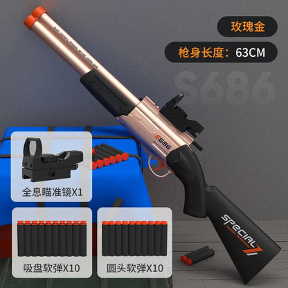 S686 Double-barreled Shotgun Soft Bullet Gun  Toy Gun Two-shot 63cm Shotgun Model Manually Loaded