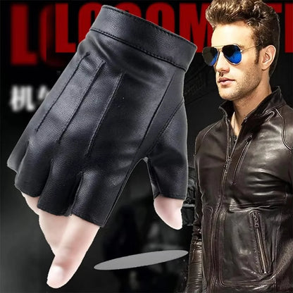 Men Women PU Leather Gloves Lovers Fingerless Mittens Black Half Finger Outdoor Tactical Mens Leather Driving Gloves
