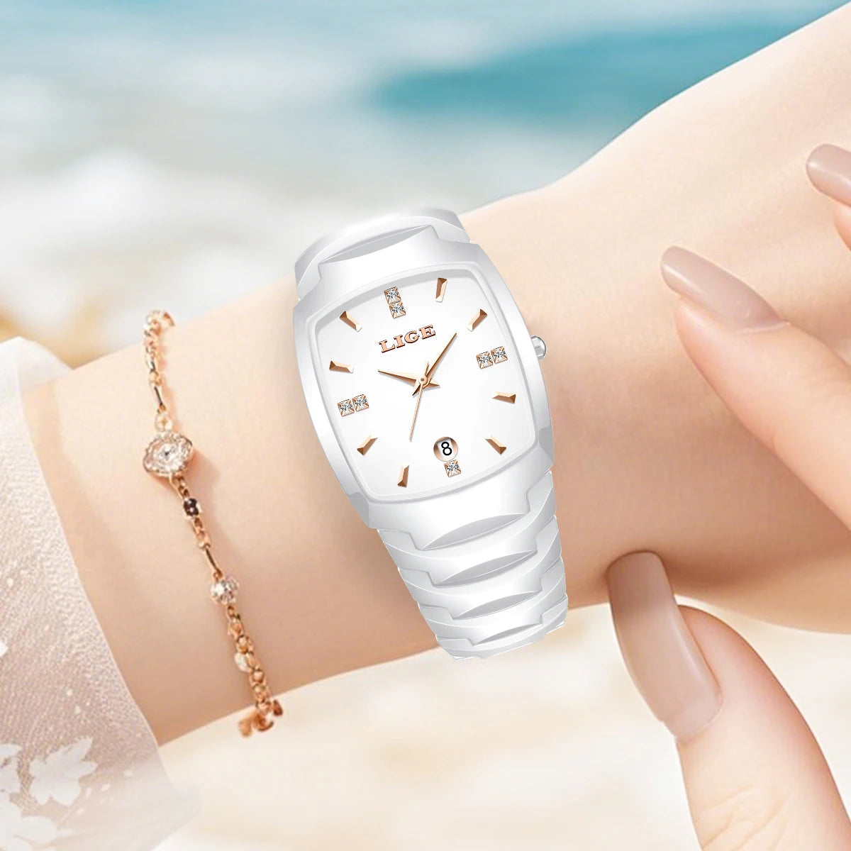 LIGE New Ladies Waterproof Watch Luxury Ceramic Braceletz Women Watches Creative Fashion Original Elegant Quartz Wristwatch Gift