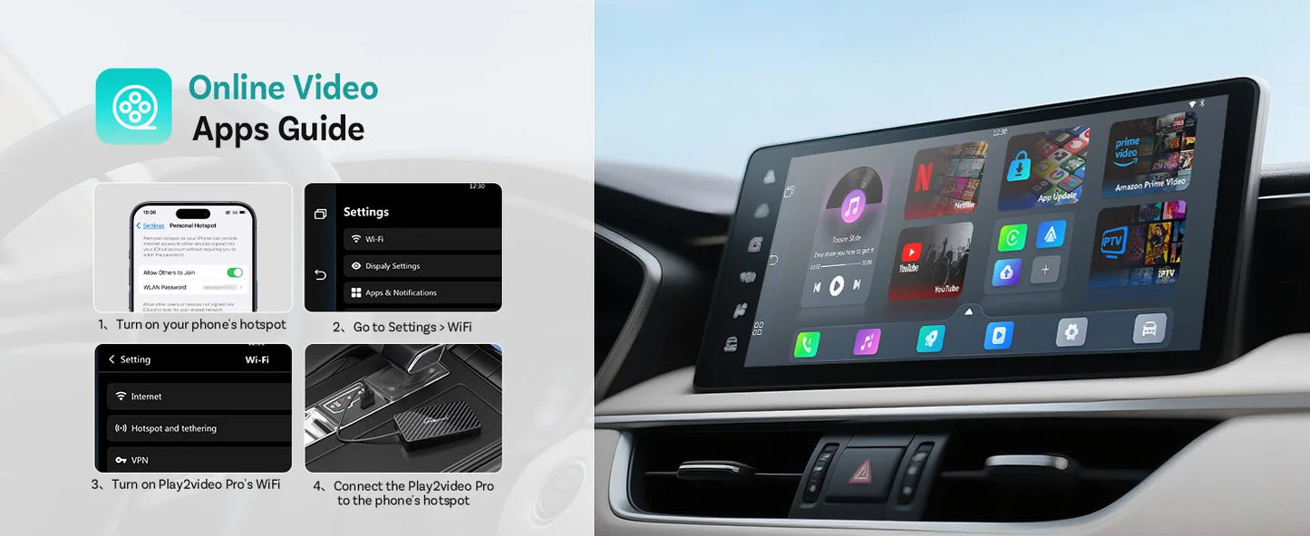 Ottocast Play2Video Pro 2026 Wireless Android Auto & CarPlay AI Box In-Car Video Streaming YouTube Netflix IPTV USB Plug & Play