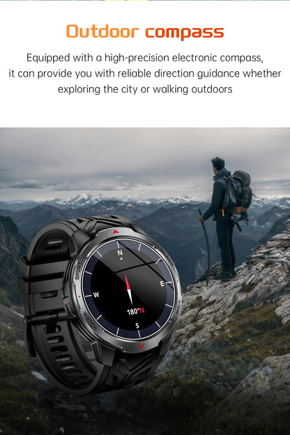 LIGE 1100mAh Military Outdoor Smart Watch Men 1.7" Large Display Compass Sports Watch IP68 Waterproof Bluetooth Call Smartwatch