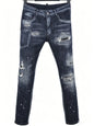 6060 Four Seasons New Men's Washed Ripped Patch Old Slim-fit Straight Black Jeans for Men