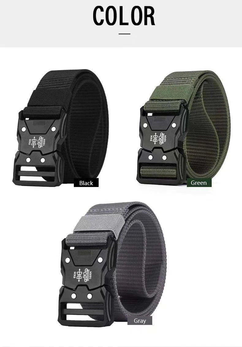Automatic Buckle Tactical Belts Men's Woven Nylon Military Belt Durable Black Outdoor Army Hunting Golf Waist Belt