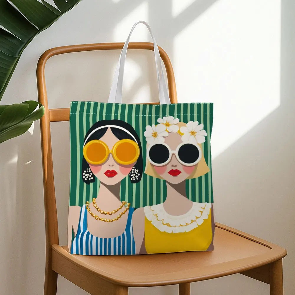 A Fashion glasses pattern printed canvas tote bag, suitable for daily use, shopping, school, and travel
