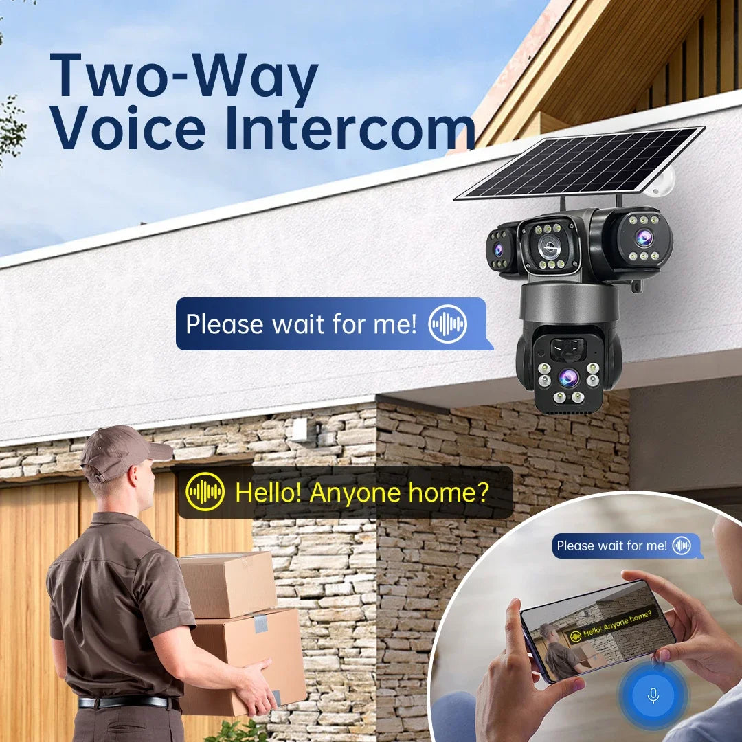 15MP IP Camera WiFi PTZ Three Camera Outdoor Wireless Solar 20000Mah Built-in Battery Video Surveillance Cam Long Time Standby